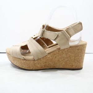 Clarks Annadel Orchid Beige Nubuck 3" Cork Wedge Slingback Sandals - 9 Wide